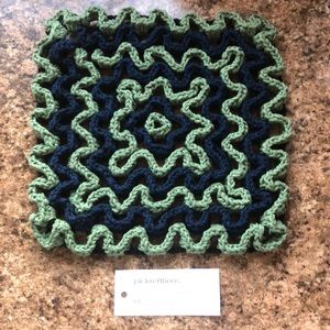 Handmade Crochet Hot pad Blue Green 10” square